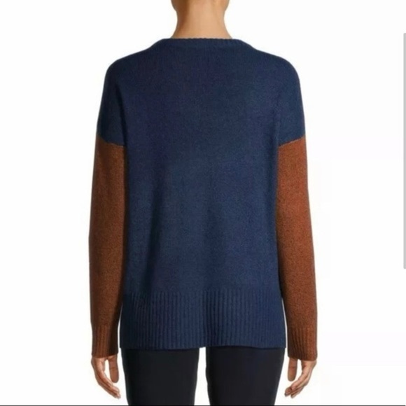 Time and Tru Color Block Crewneck Sweater Women’s Size XXXL Tan Blue Winter - Picture 2 of 16